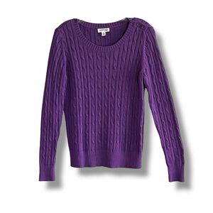 St. John’s Bay Cable-Knit Sweater Vintage 80s Purple ScoopNeck Perfect Condition